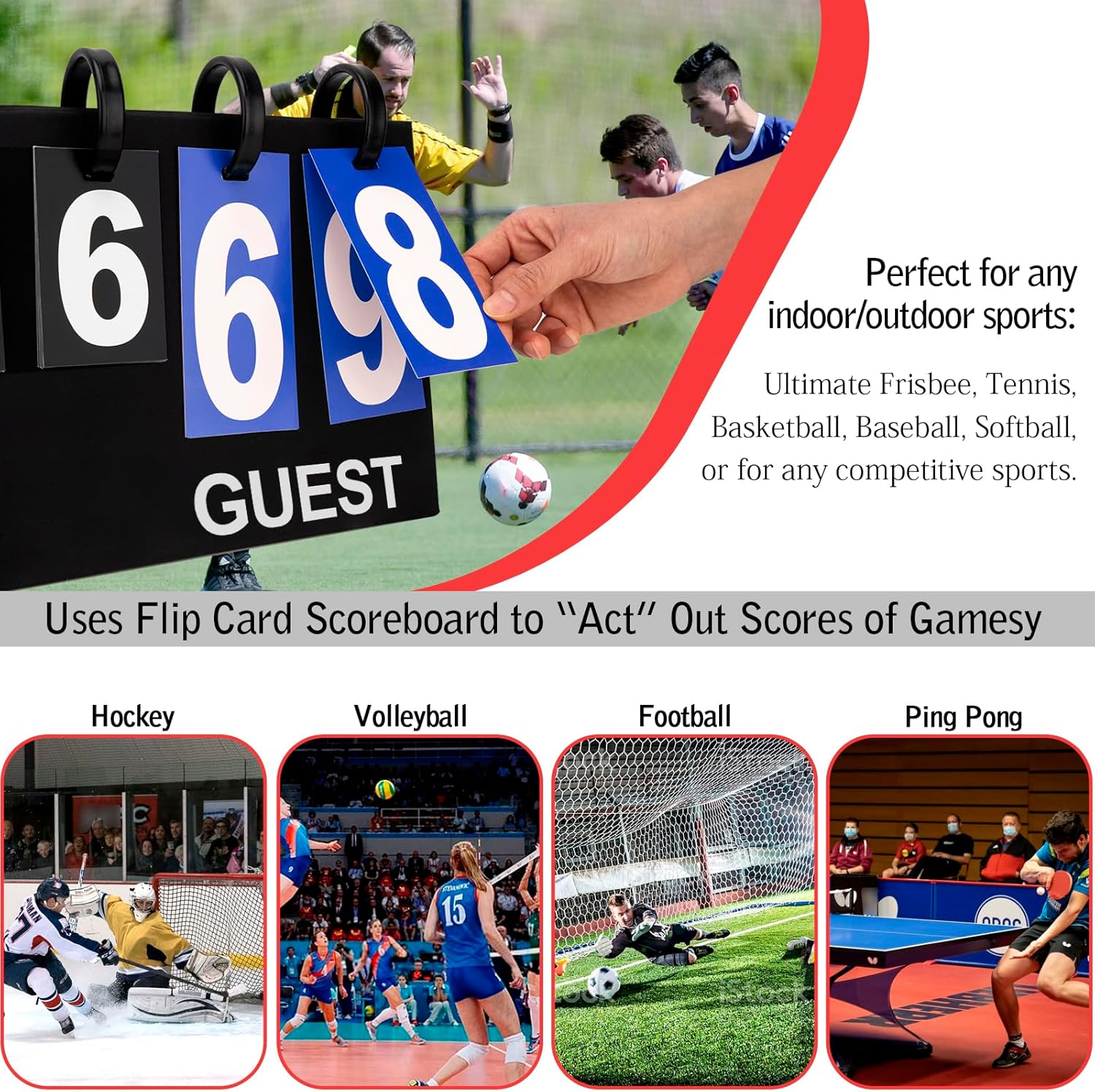 IVONNEY Flip Scoreboard Tabletop Score Flipper, Football Portable Scoreboard, Flip Score Keeper, Outdoor Score Flip Cards for Basketball Volleyball Tennis Sports - 6 Digits Scoreboard image number 6