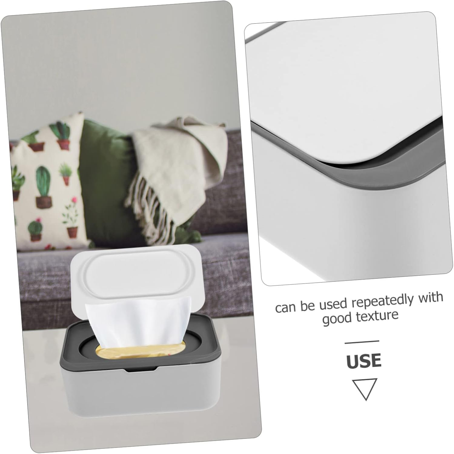 Wet and Dry Tissue Box Wipes Dispenser Lid Refillable Wipe Holder for Bathroom Organizer Deep Grey image number 5