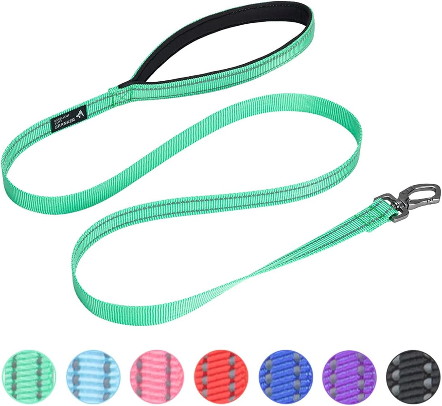EXCELLENT ELITE SPANKER Reflective Strong Nylon Dog Training Leash Rope 4 Feet Long with Handle for Small and Medium Dogs (Green, 4.3Ft X 3/4 In.)
