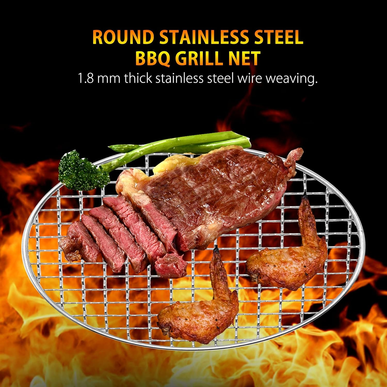 UOIENRT Multi-Purpose round BBQ Grill Net, Stainless Steel Barbecue round Grill Grate Camping Cookware Outdoor Campfire Grill Grid for Beaf Chicken Vegetables (20Cm) image number 3