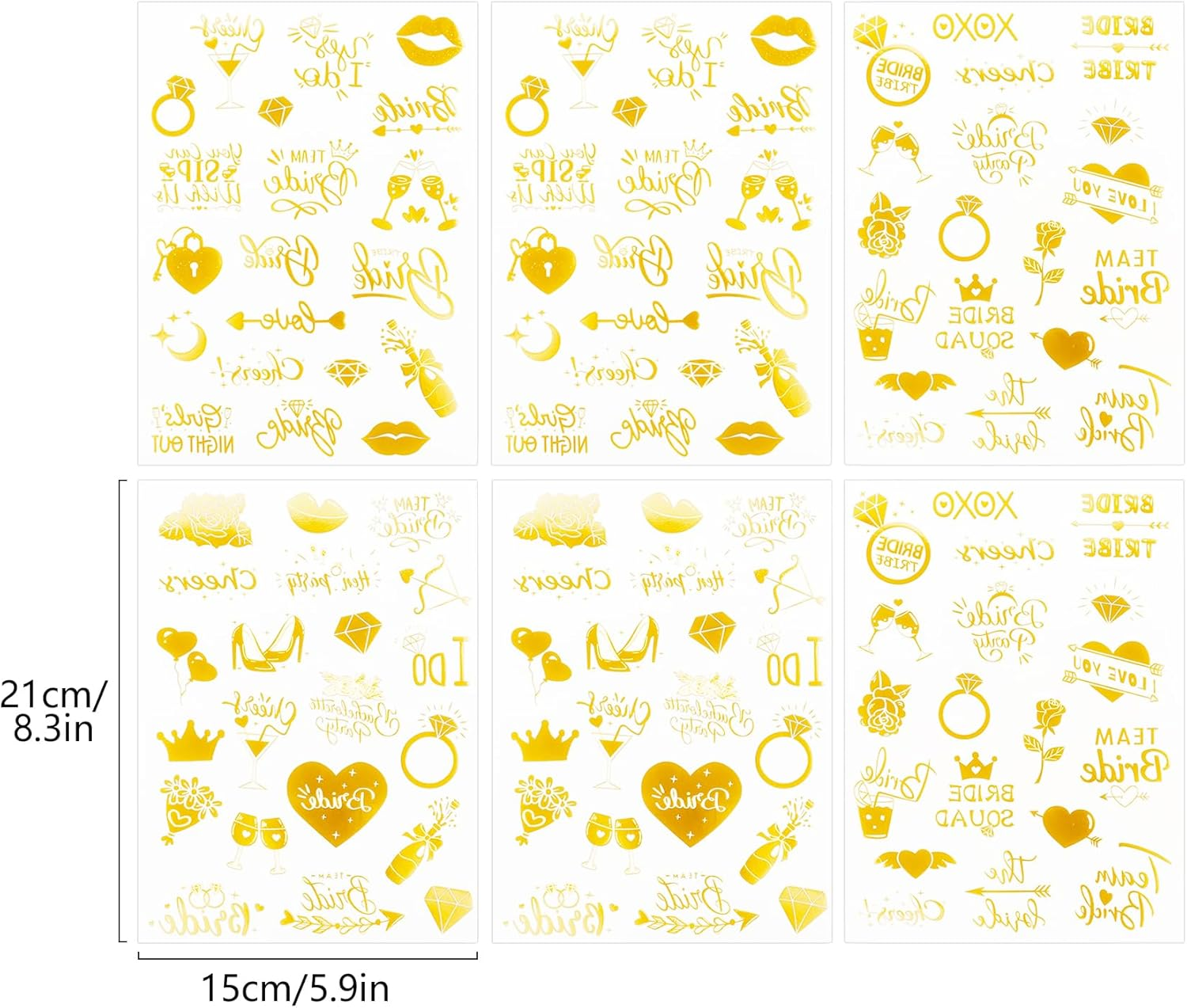 JGA Tattoo Women Gold, 6 Sheets Stag Night Tattoos Team Bride Wedding Temporary Tattoos Hen Party Accessories for Stag Night Wedding Hen Party Accessories image number 4