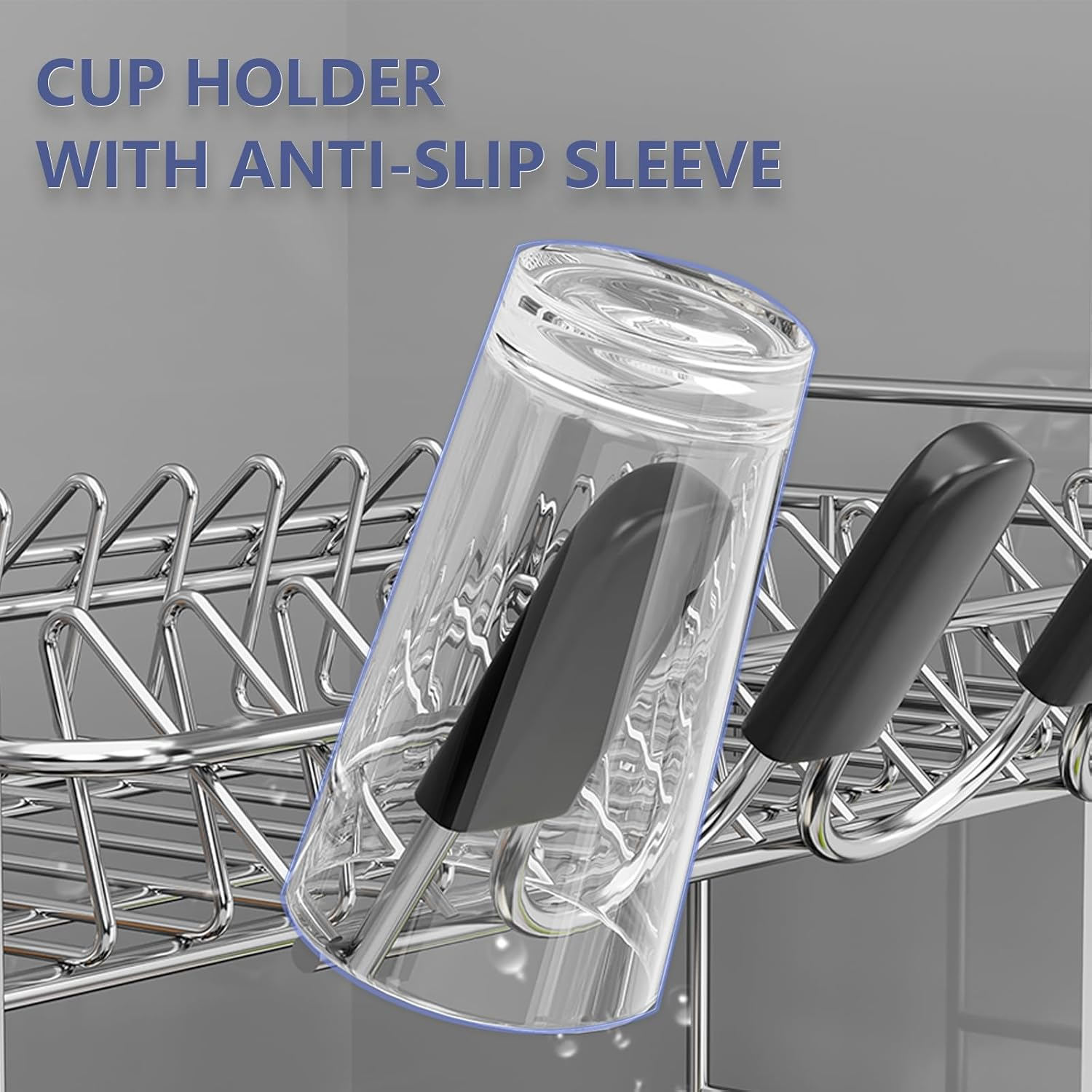 Sandream 2 Tier Dish Drying Rack, 304 Stainless Steel Dish Rack for Kitchen Counter, Large Dish Drainer with 360&deg;Rotatable Drain Spout & Utensil Holder & Cups Holder, Dish Rack with Draining Tray image number 4