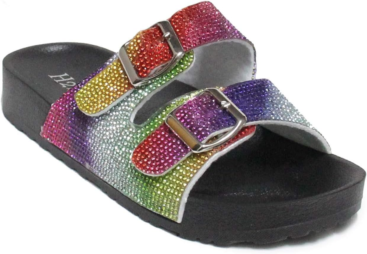 H2K Womens Glitter Double Buckle Adjustable Comfort Slip on Slides Sandals Espen image number 4
