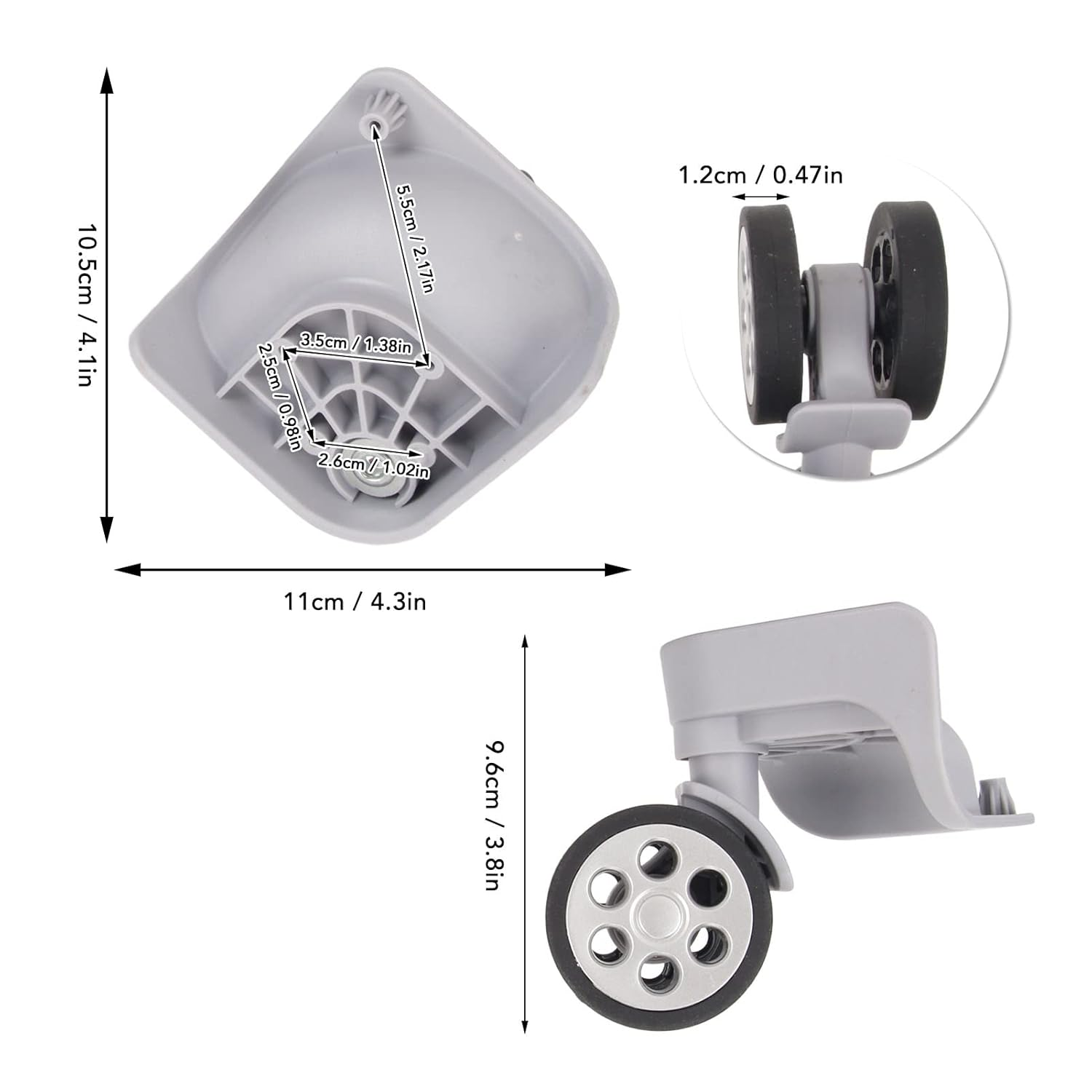 2 Pcs 360 Swivel Luggage Wheels Replacement, Travel Suitcase Silent Wheel Repair Set, Luggage Suitcase Wheels for Luggage Suitcase Trolley, Light Gray Mute Wheels image number 5