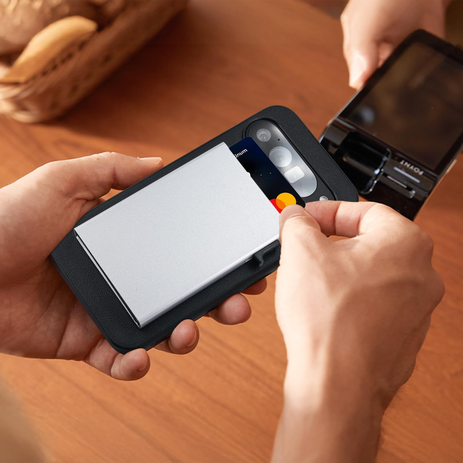 Aijohnny Magnetic Wallet Compatible with Magsafe, Durable Protective Aluminum RFID - Blocking Pop-Up 8 Card Holder for Men and Women, Compatible with Iphone 16/15/14/13/12 Series (Silver) - Silver image number 3