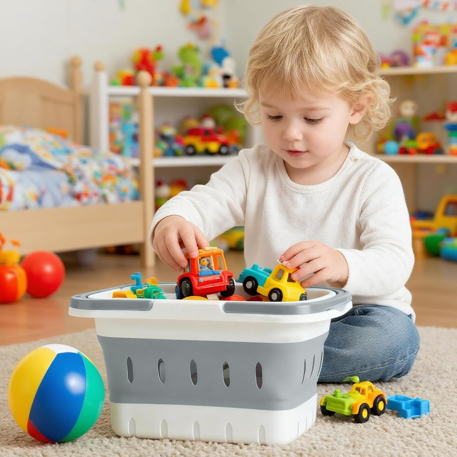 Basket for Shower,Folding Bath Basket with Handle - Portable Shower Organizer for Gym Home Dorm College Apartment RV Camping - Gray image number 3