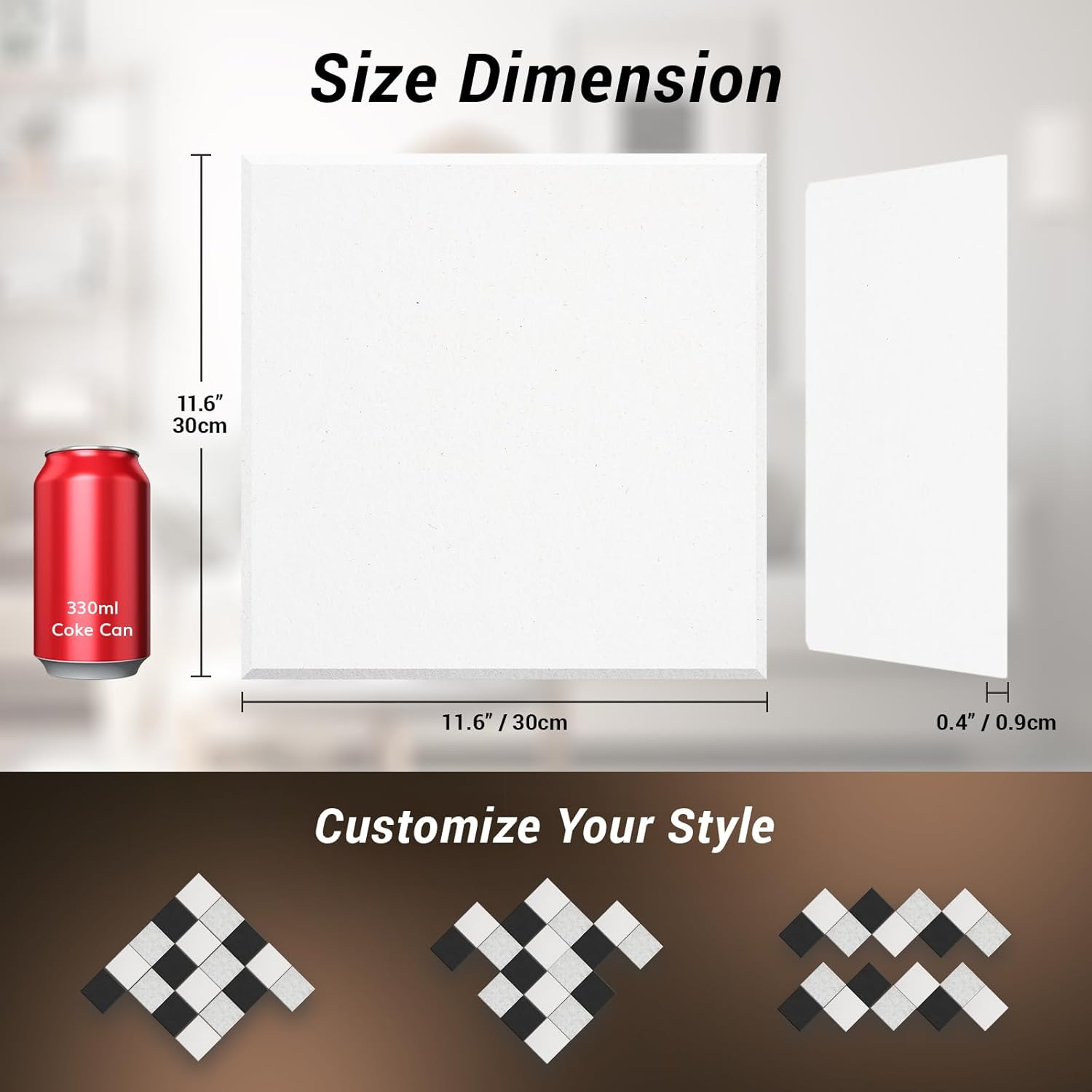 18 Pack Sound Proofing Panels Self-Adhesive, TONOR 30X30X0,9Cm Square Acoustic Absorbing Panels for Wall, High Density Insulation Soundproofing Panels for Recording Studio, Game Room, Offices, White image number 6