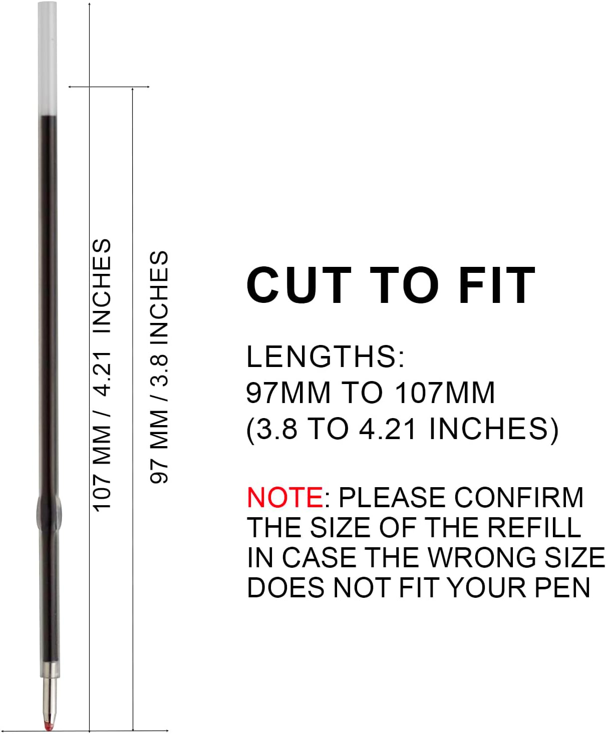 Idcrea Ballpoint Pen Refills, Retractable, Length107 Mm, Black Ink, 1.0 Mm Medium Point, 100 Pack image number 3