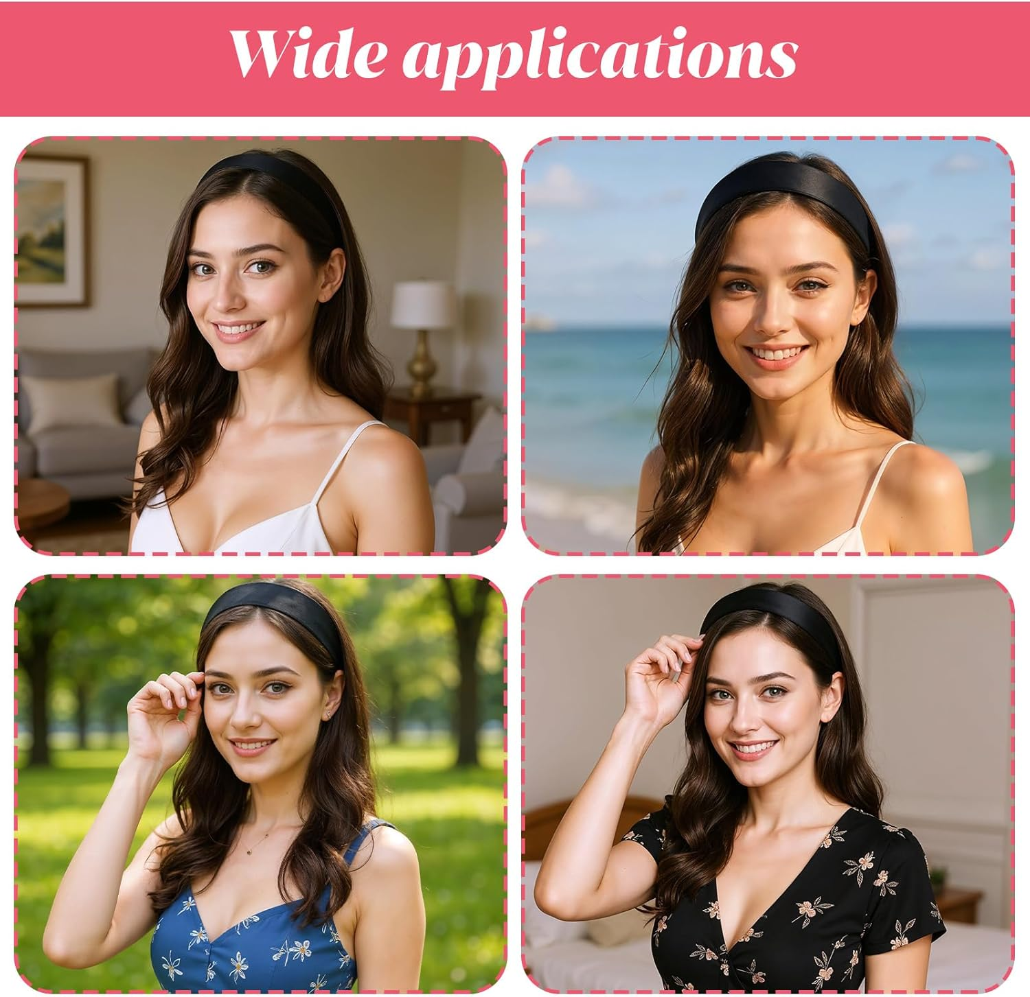 Hpmjz 2Pcs Satin Headbands Women Wide Head Band Black Fashion Hairband Elastic Solid Hair Bands Plain Hard Hoops Solid Hair Accessories Gift for Girl Cosplay Holiday Halloween Christmas(Width 2.5Cm) image number 2