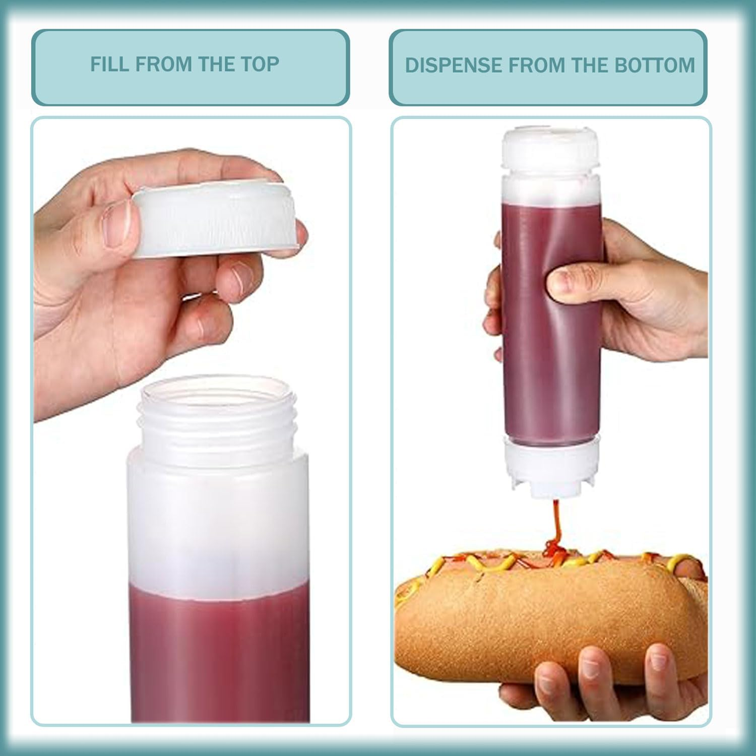 Yqkangzhu 4 Pcs 16 Oz Inverted Plastic Squeeze Bottles, Upside down Condiment Squeeze Bottle, Refillable Tip Large Valve Bottles, Self Sealing Syrup Dispenser for Ketchup Sauces Cream for Restaurants image number 5