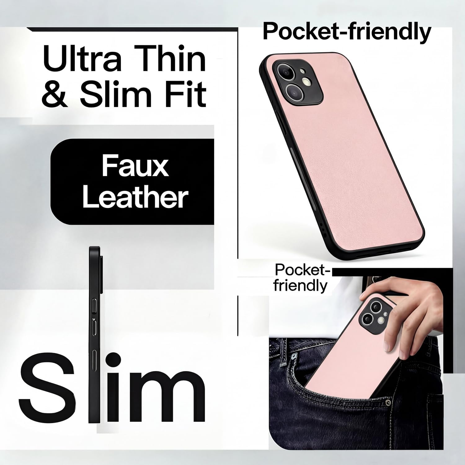IUQXU Mobile Phone Case for Motorola Moto G55 5G Case with Tempered Glass Shockproof Non-Slip Protective Case Anti-Fingerprint Scratch-Resistant Lightweight Leather Case for Motorola G 55 Motog55 Pink image number 6