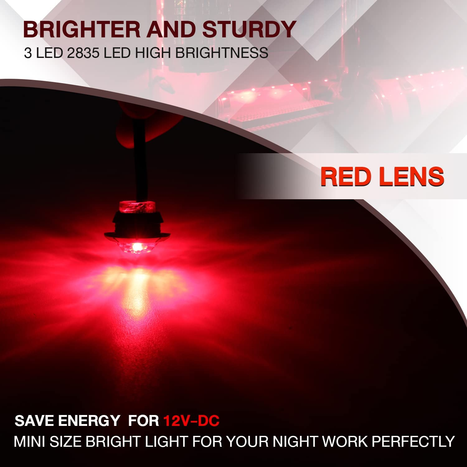 (Pack of 20) TMH 3/4" Inch Mount 10 Pcs Amber + 10 Pcs Red LED Clearance Bullet Marker Lights, Side LED Marker Lights for Trailer Truck RV Car Bus Van image number 4