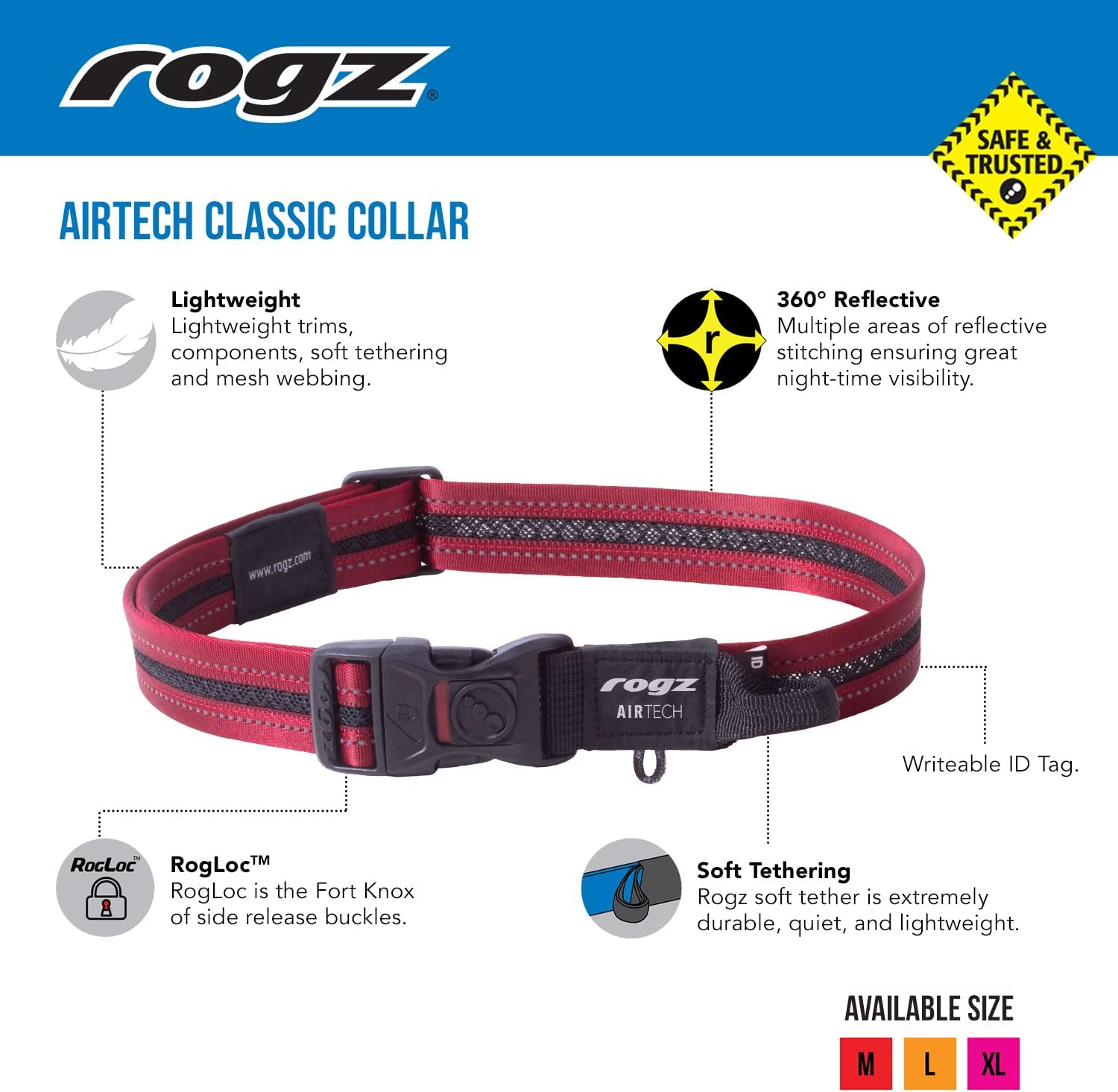 Rogz Airtech Classic Dog Collar, Platinum Grey, Medium image number 5