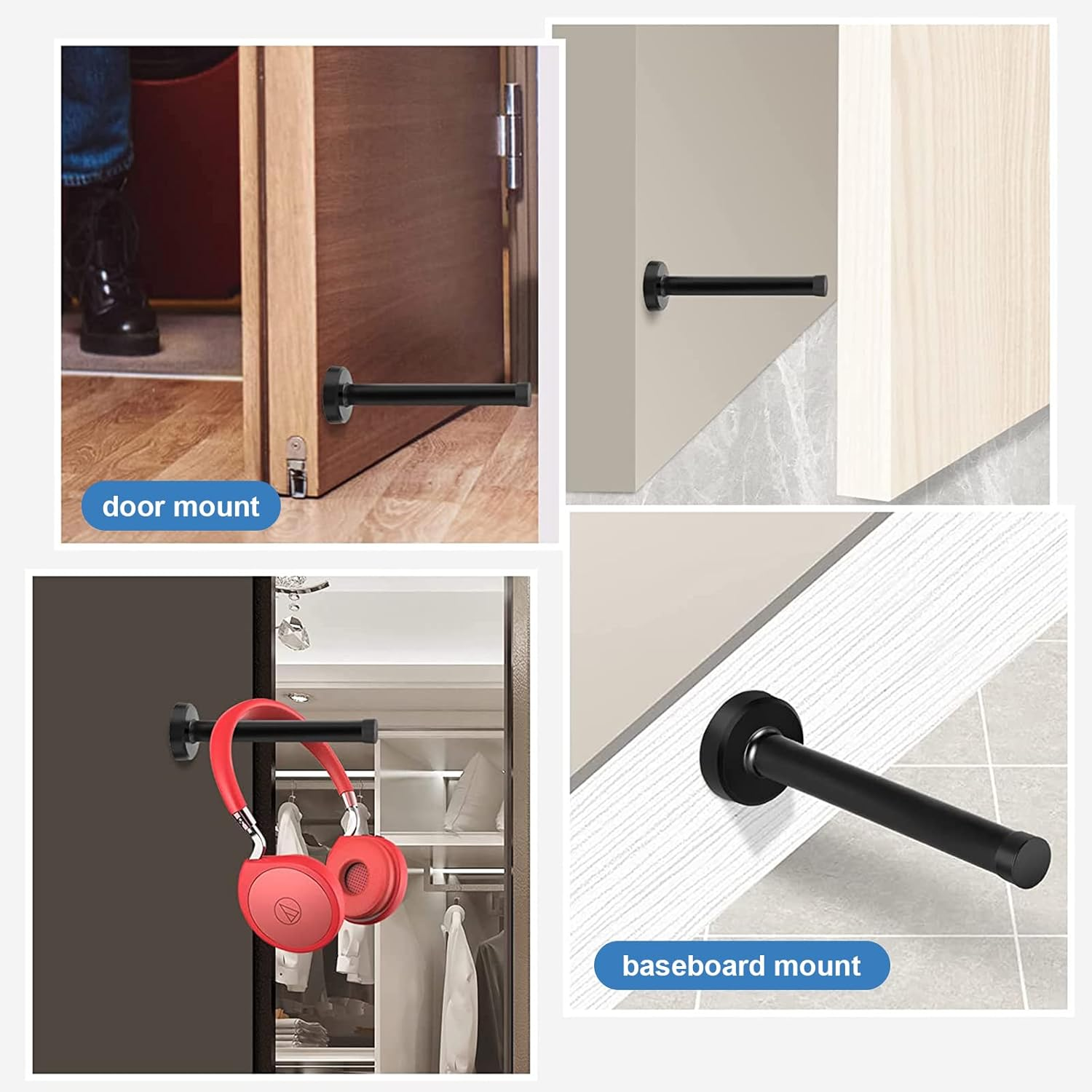 KOLAKO Door Stops, 6 Inch Door Stopper, Wall Mount, Brushed Stainless Steel Extra Long Doorstops with Sound Dampening Rubber Tip Bumper Modern Black Long Doors Stoppers for Bottom of Doors image number 5