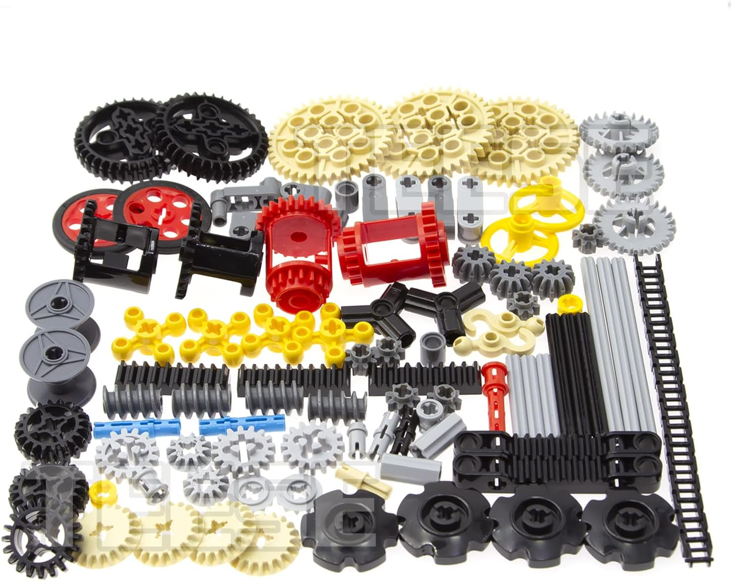 TEESE 116Pcs Gears-Axles-Pins-Connectors-Wheels-Differential-Tires-Chain-Steering-Wheel-String-Reel-Hook, Compatible with Technic-Parts, for Stem-Moc-Ev3-Project-Track-Car-Bulk-Blocks (Random Color) image number 4