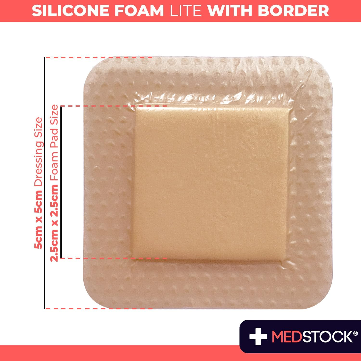 MEDSTOCK Silicone Foam Lite Dressing with Border, 5Cm X 5Cm, 10 Count, Comfortable Healing for Wounds, Waterproof, Gentle & Secure Adhesion image number 3
