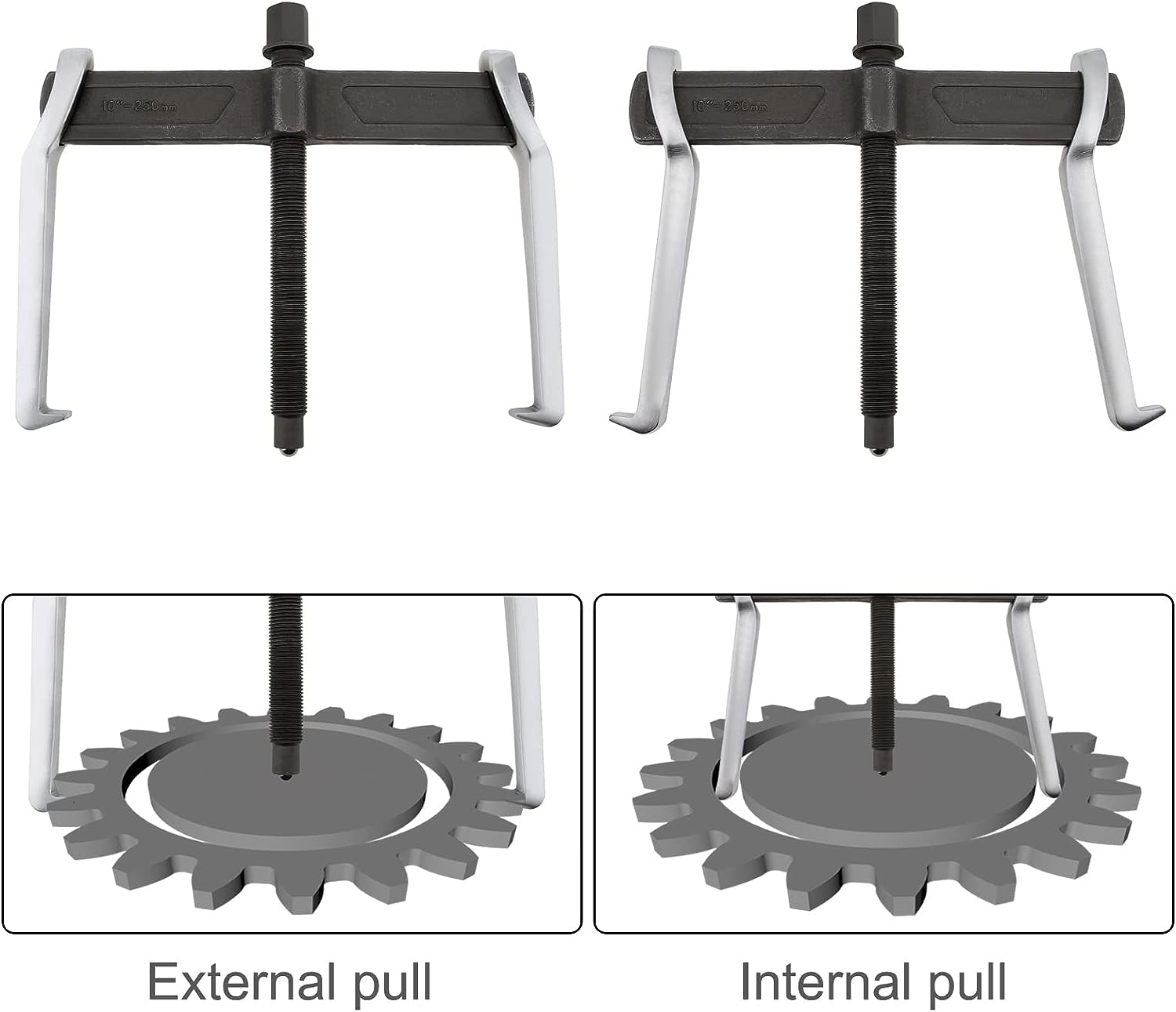 10 Inch 2-Jaw Gear Puller, Adjustable CR-V Bearing Puller Gears, Removal Tool for External Internal Pulling, Puller Tool Separate Lifting Device image number 1