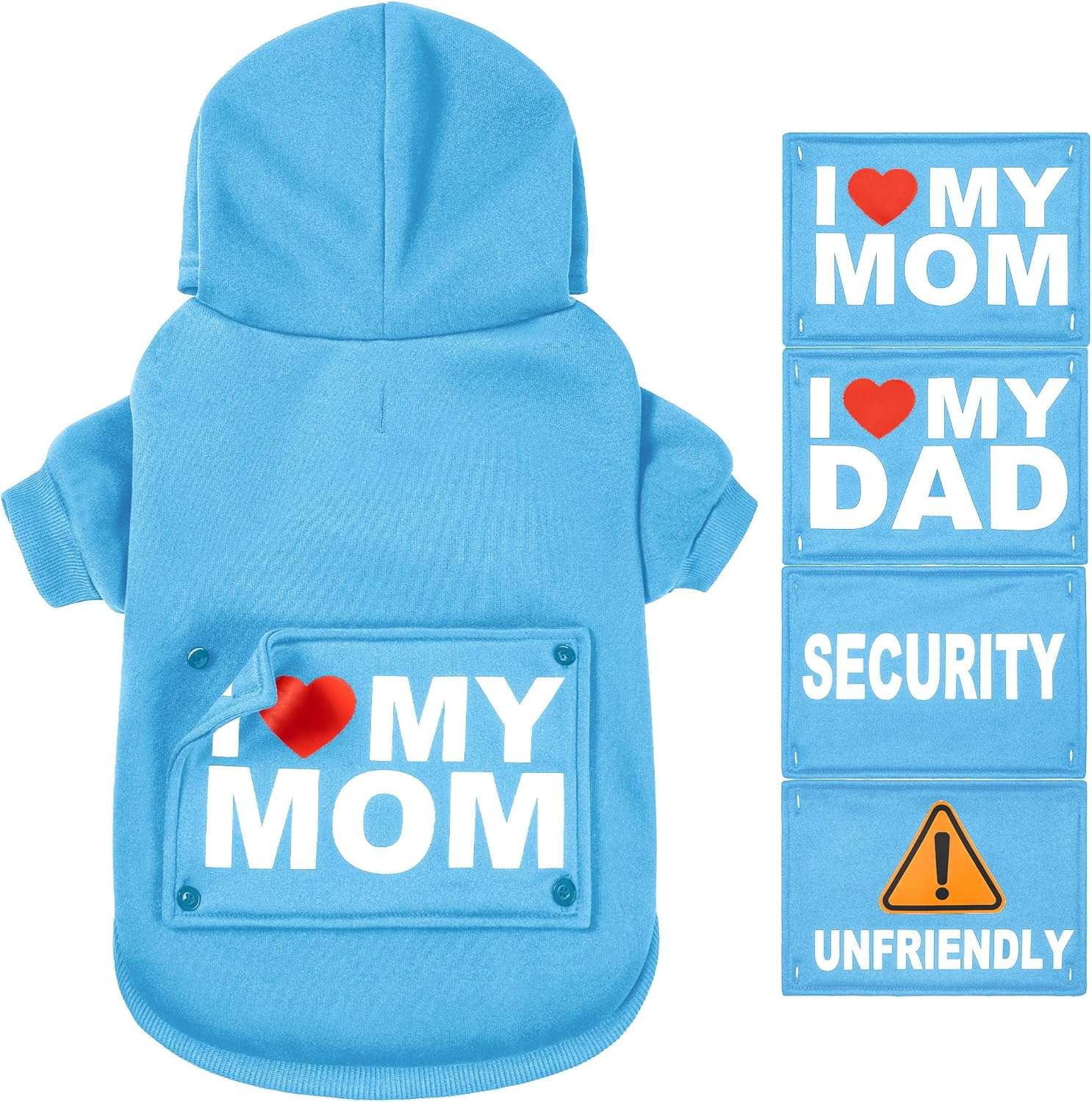 Greenjoy Magic Dog Sweater with 4 Interchangeable Patterns - Dog Hoodie Cold Weather Dog Coat Hooded Sweatshirt for Puppies,Cats, Small Medium Large Dogs (Blue (Letter Print A), Small)