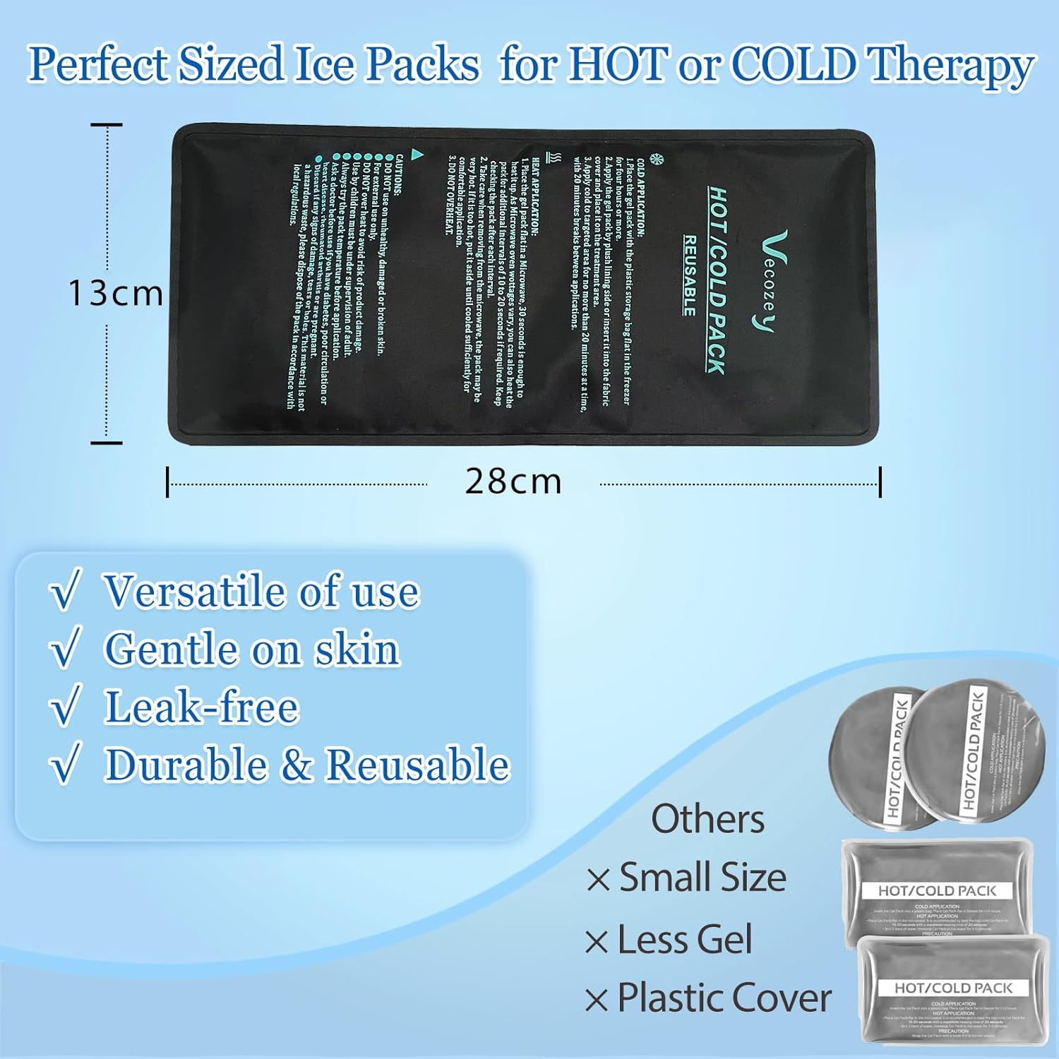 Vecozey Ice Pack for Injury Reusable, Hot and Cold Pack for Multiple Body Areas, Flexible & Long-Lasting for Shoulder, Back, Knee, Ankle, Elbow, Soft Plush & Nylon Cover, 28 X 13 Cm image number 5