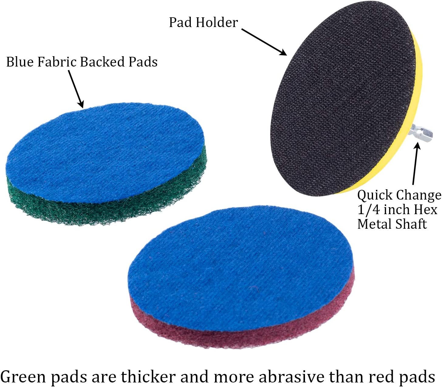 Kichwit 4 Inch Drill Power Brush Scrubber Scouring Pads, Includes Drill Attachment, 3 Red Pads and 3 Stiff Green Pads, Heavy Duty Household Cleaning Tool (Drill Not Included) image number 1