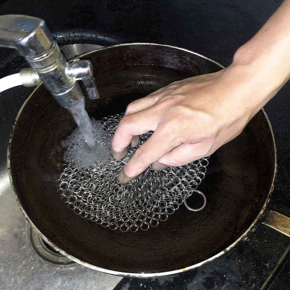 316 Premium Stainless Steel Cast Iron Cleaner, Chainmail Scrubber for Cast Iron Pan Pre-Seasoned Pan Dutch Ovens Waffle Iron Pans Scraper Cast Iron Grill Scraper Skillet Scraper Hovhomedevp (7 Inch) image number 2