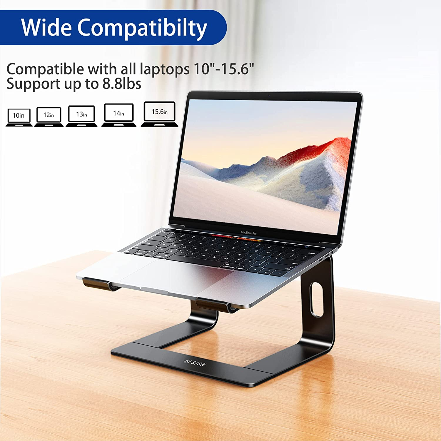 BESIGN LS03 Aluminum Laptop Stand, Ergonomic Detachable Computer Stand, Riser Holder Notebook Stand Compatible with Air, Pro, Dell, HP, Lenovo More 10-15.6" Laptops, Black image number 1