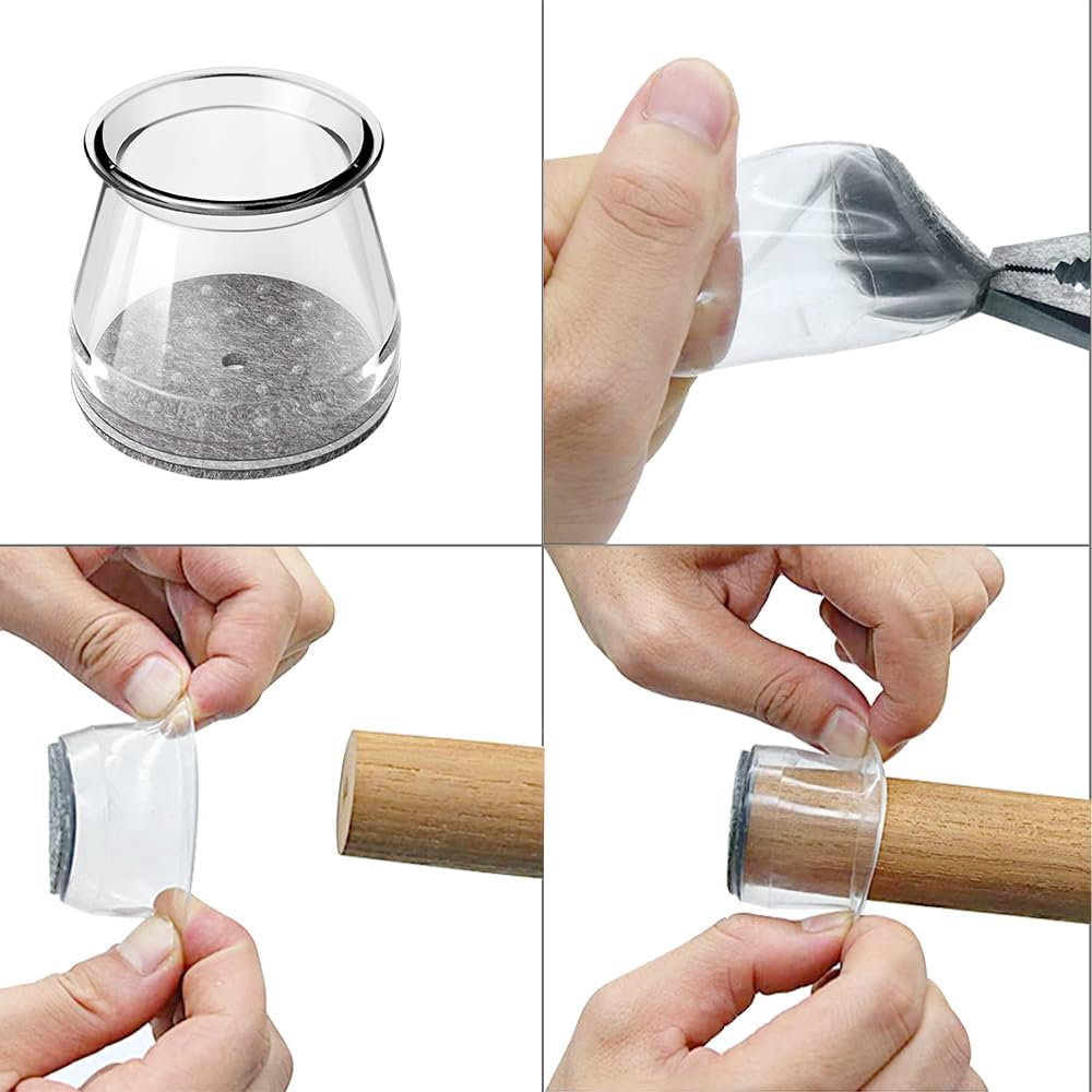 Chair Leg Floor Protectors 24PCS Furniture Sliders for Hardwood Floors, Silicone Chair Leg Protectors for Protecting Floors from Scratches and Noise (Small-Clear) image number 2