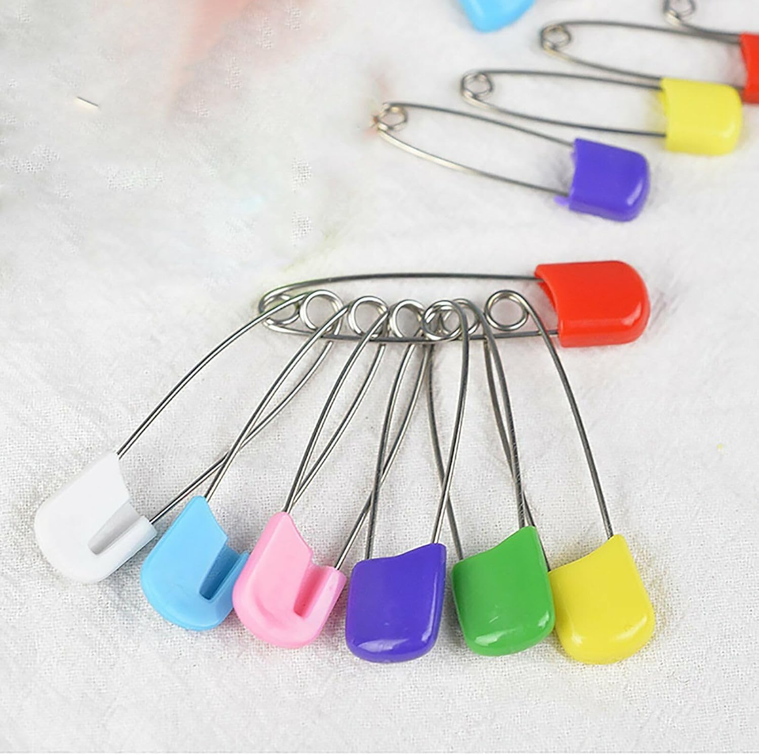 50PCS Large Assorted Colored Safety Pins with Plastic Head - Stainless Steel for Clothes, Dresses, Socks, and Gloves image number 2