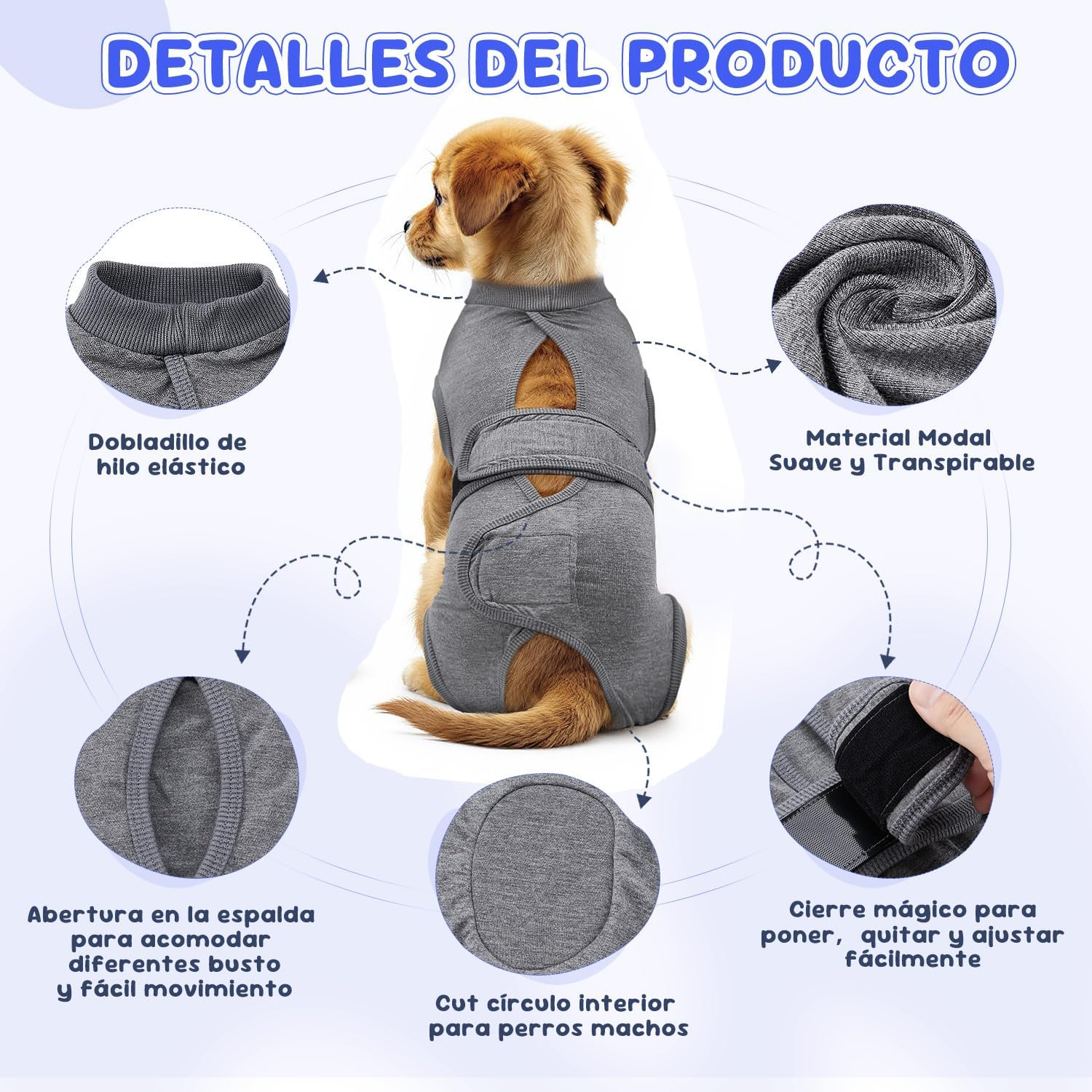 Slowton Dog Recovery Suit after Surgery - Dog Surgical Recovery Suit for Female Male Pet Bodysuit, anti Licking Pet Pajama Onesie E-Collar Cone Alternative, Small Medium Large Surgical Clothes image number 5