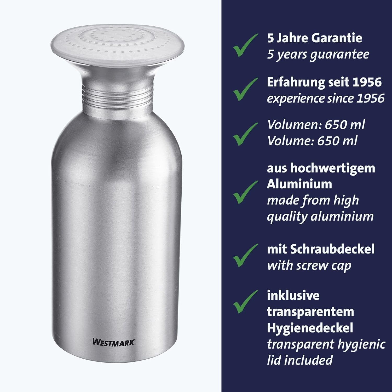 Westmark Omega Gastro Salt Shaker - Practical Spice Shaker for Catering and Commercial Kitchen, Also Suitable for Sugar, Salt Jar with Lid - Aluminium, 650 Ml, Silver/Transparent image number 1