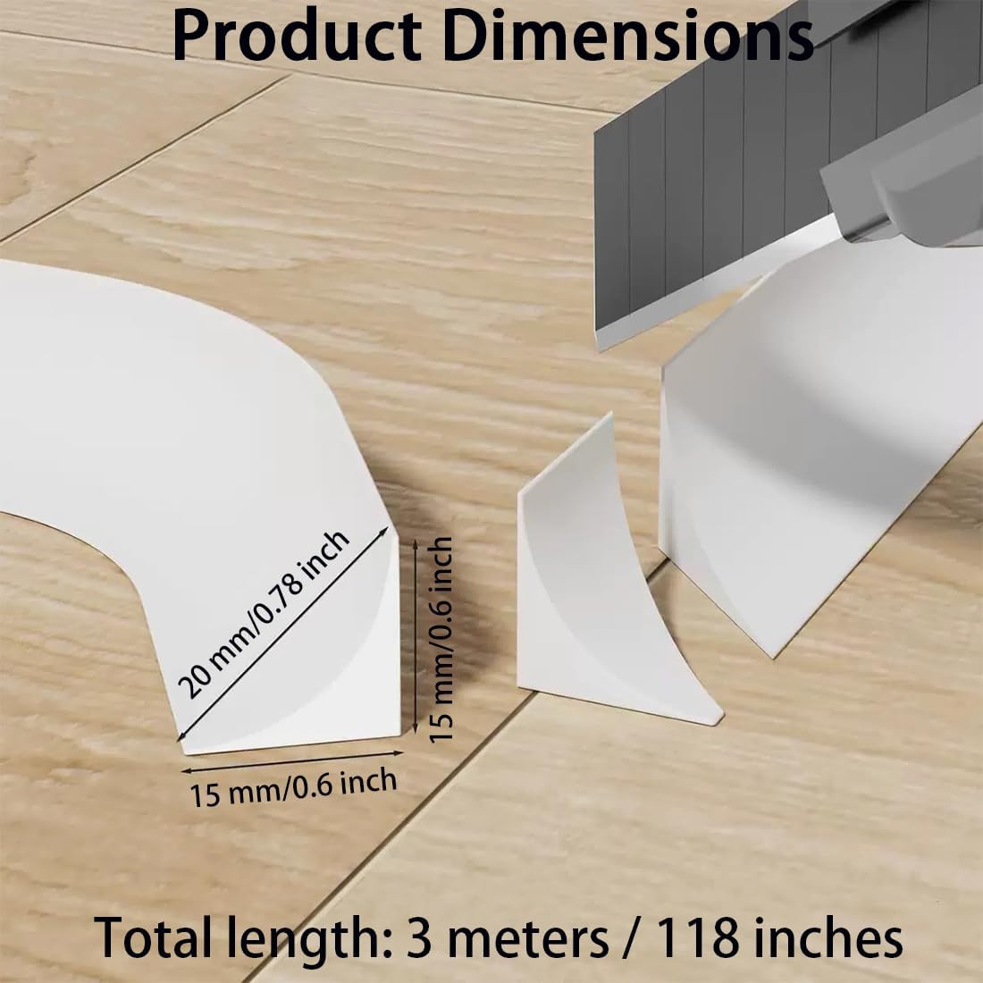 118 Inch Flexible Quarter round Molding,Bendable Molding Trim,Peel and Stick Silicone Rubber Edge Trim for Floor,Wall Corner,Kitchen,Living Room,Staircase,Bathroom