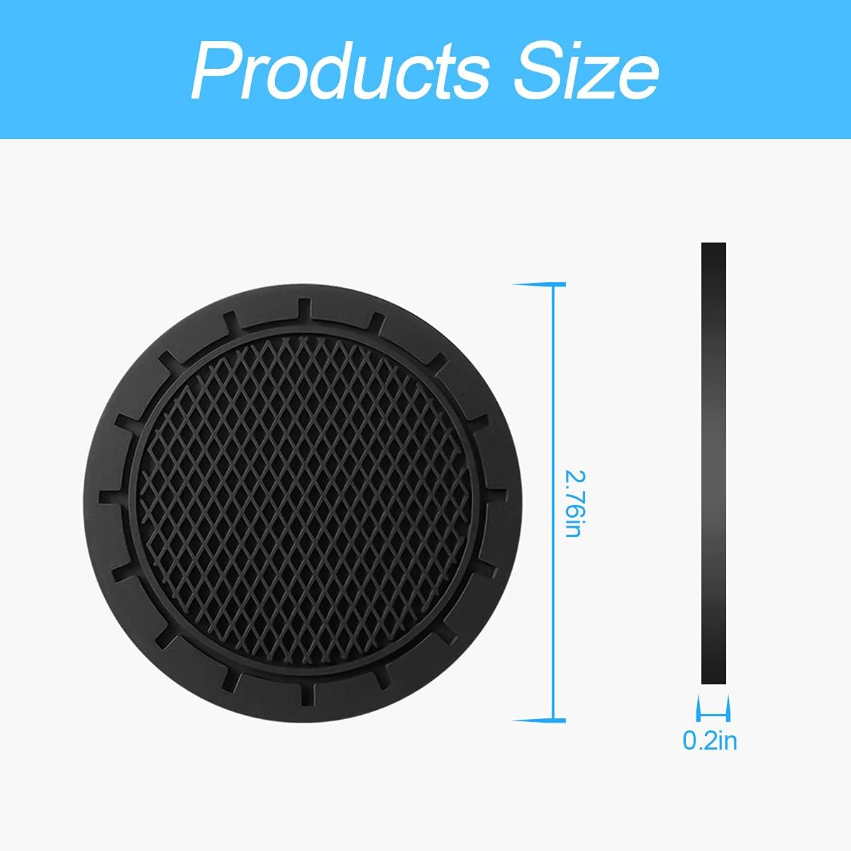 4 Pack Car Cup Holder Coaster, 2.75 Inch Diameter Non-Slip Universal Insert Coaster, Durable, Suitable for Most Car Interior, Car Accessory for Women and Men (Black) - Blue image number 4
