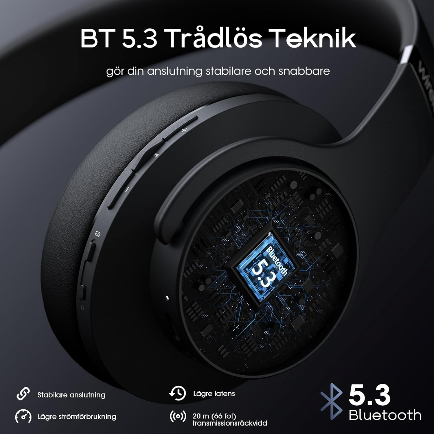 DOQAUS Bluetooth Headphones over Ear, 90H Playtime Bluetooth 5.3 Wireless Headphones with Microphone with Hifi Stereo Sound, Deep Bass for Travel Mobile Phone, Black image number 6