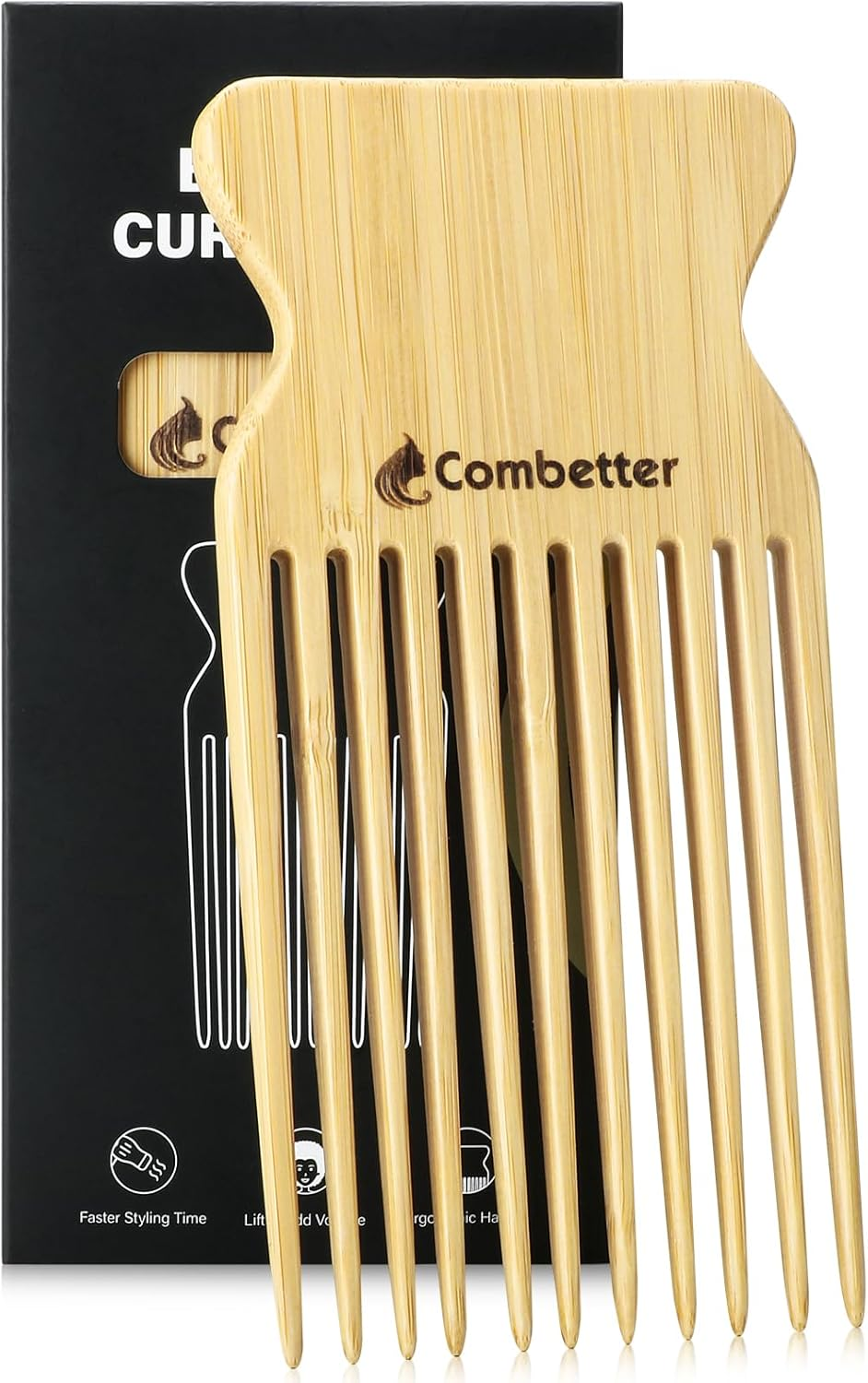 Bamboo Hair Pick by Combetter, Enhance Curl Definition & Volume All Curly Hair, Eco-Friendly Afro Pick for Detangling & Styling for Men, Women & Kids, Yellow image number 5
