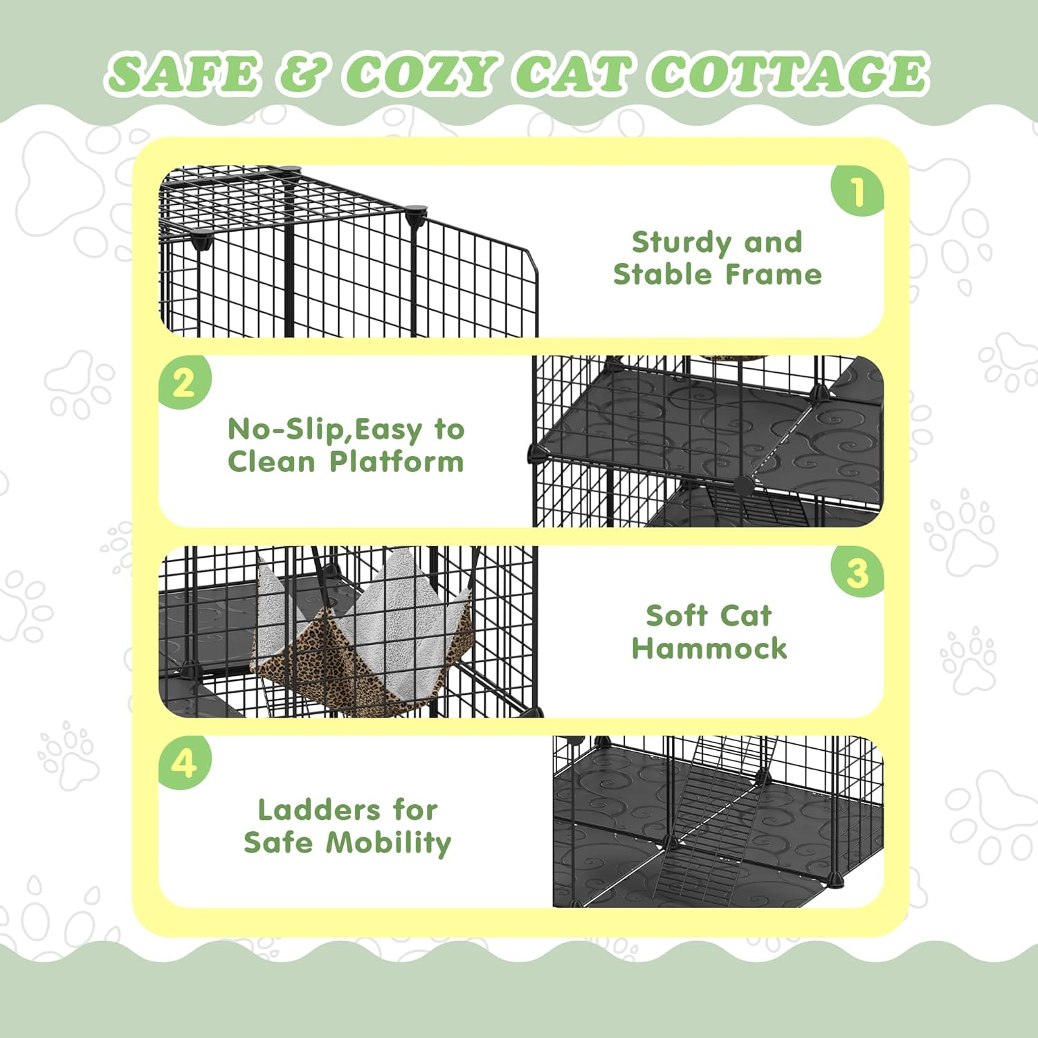 Advwin Large Cat Cage with Storage Cube 141 X 141 X 142Cm, 4 Tiers Cat Kennel DIY Indoor Catio Cats Enclosures, Metal Cat Playpen with Large Hammock for 1-4 Kittens image number 2