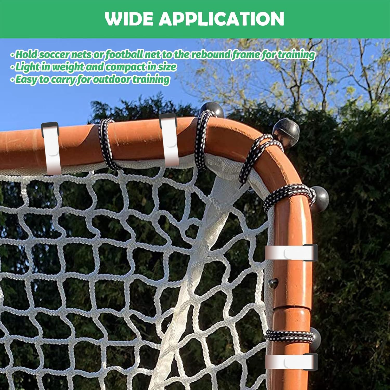 60Pcs Soccer Net Fastener Set, White Self Stick Soccer Attachment Straps and Black 5.9&rdquo; Ball Bungee Cords Soccer Rebounder Accessories for Holding Soccer Training Soccer Goals Camping Tent image number 6