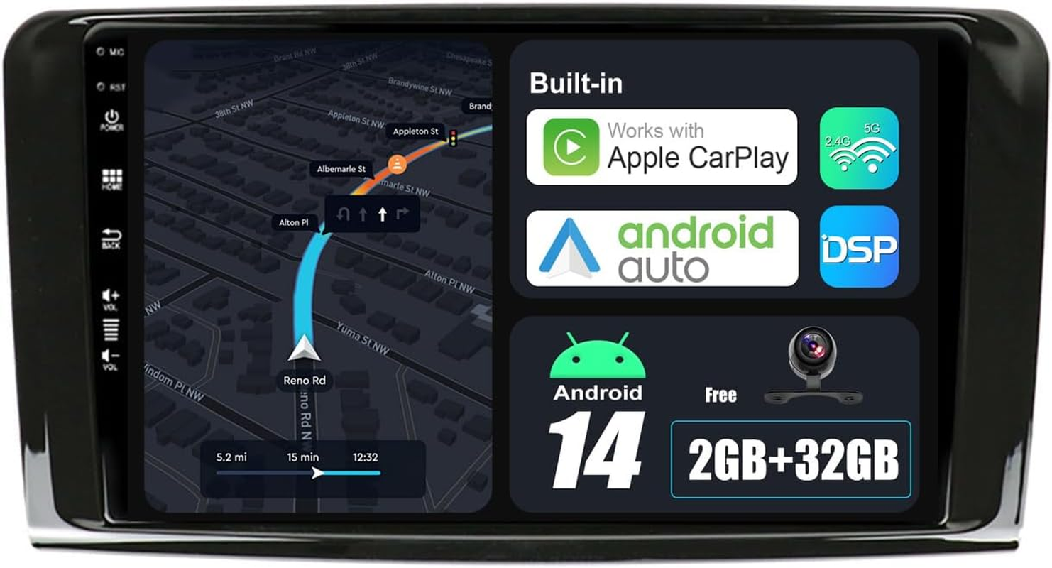 Android 14 IPS Car Stereo for Jeep Cherokee (2014-2017) - Wireless Carplay/Android Auto - 4G+64G - Camera + MIC - 10.1 Inch 2 Din - DSP Steering Wheel Daul Band Wifi 4G DAB Fast-Boot 360-CAM ﻿