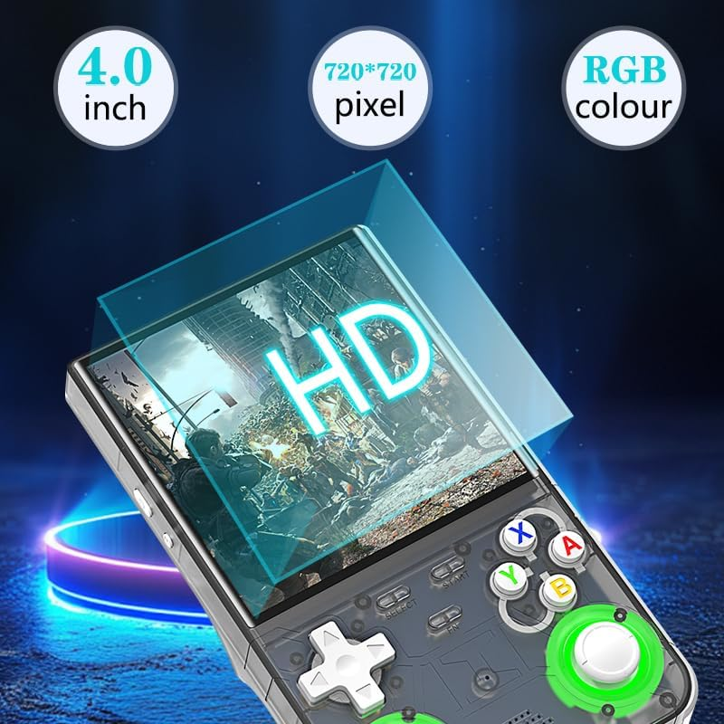 R36 Ultra Retro Handheld Game Console, 4.0" IPS Screen Portable Video Game Console ,Linux System with Colorful Double Joystick Built in 128G Card & 30000 Games (Black,128G) image number 4