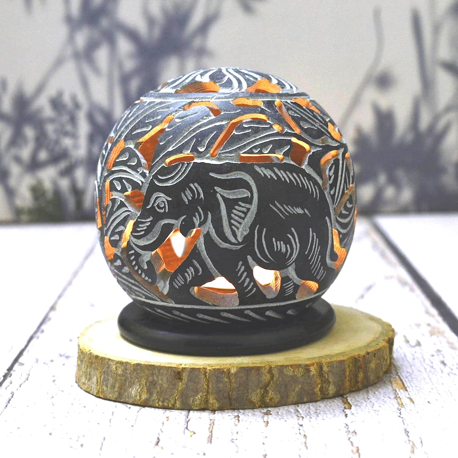 India House Hand-Carved Soapstone Tealight Holder or Incense Burner&ndash; Decorative Rosette Top Votive Candle Lantern for Home, Kitchen, and Office Table Decor &ndash; Ethnic Handmade Accent Token of Love