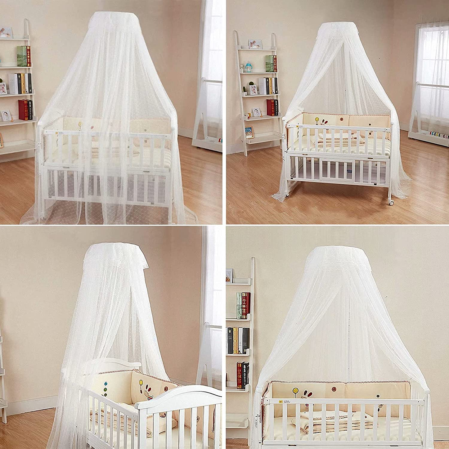Baby Bed Canopy with Adjustable Clip-On Stand Baby Crib Cot Net Tent Hanging Dome Curtain Netting See through Mesh Bed Cover Net Stand Rod image number 6