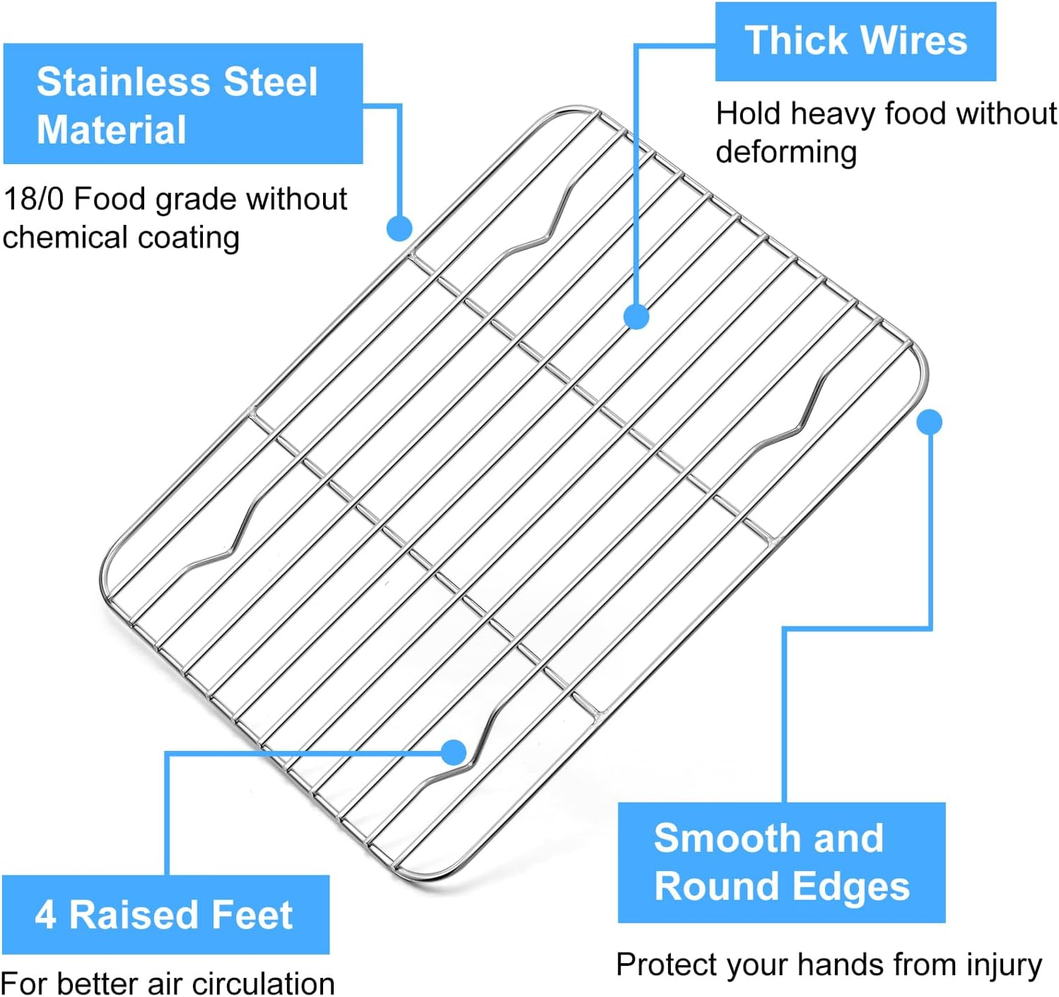 P&P Chef Baking Rack Pack of 2, Stainless Cooling Rack for Cooking Baking Roasting Grilling Drying, Rectangle 8.6'' X 6.2'' X0.6'', Fits Small Toaster Oven, Oven & Dishwasher Safe image number 2