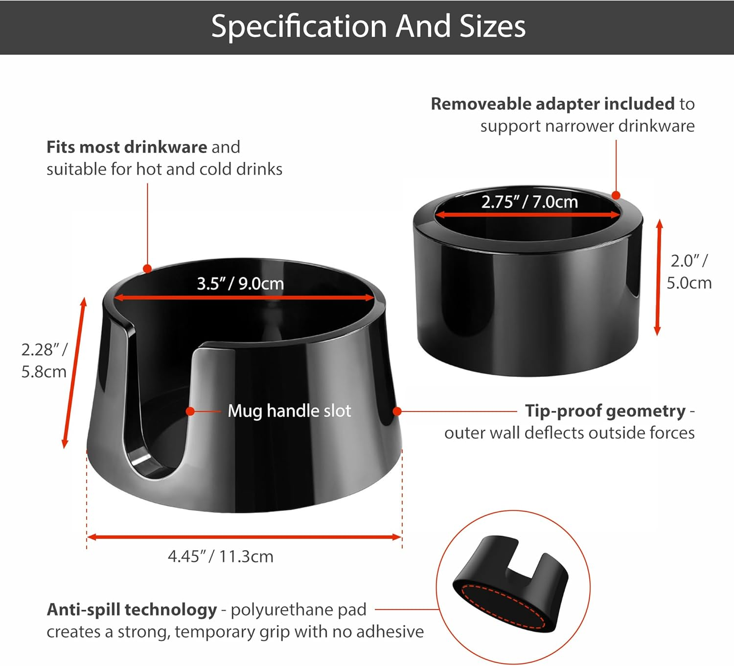 Tablecoaster - the Ultimate Anti-Spill Drink Holder, Jet Black - Black image number 2