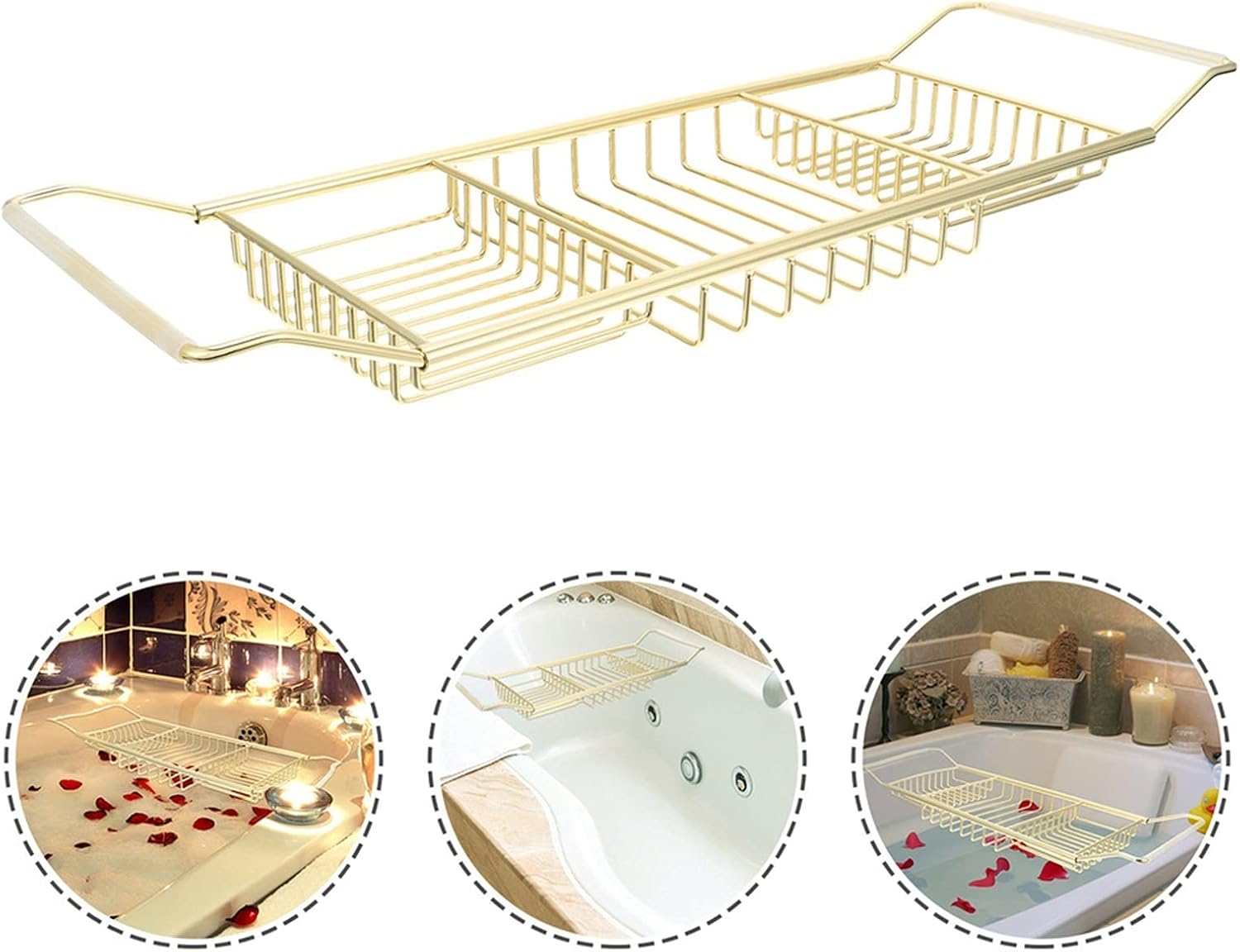 63 * 20 * 4Cm Gold Stainless Steel Bathtub Tray Anti-Slip Bathtub Rack Shower Tub Tray Holder