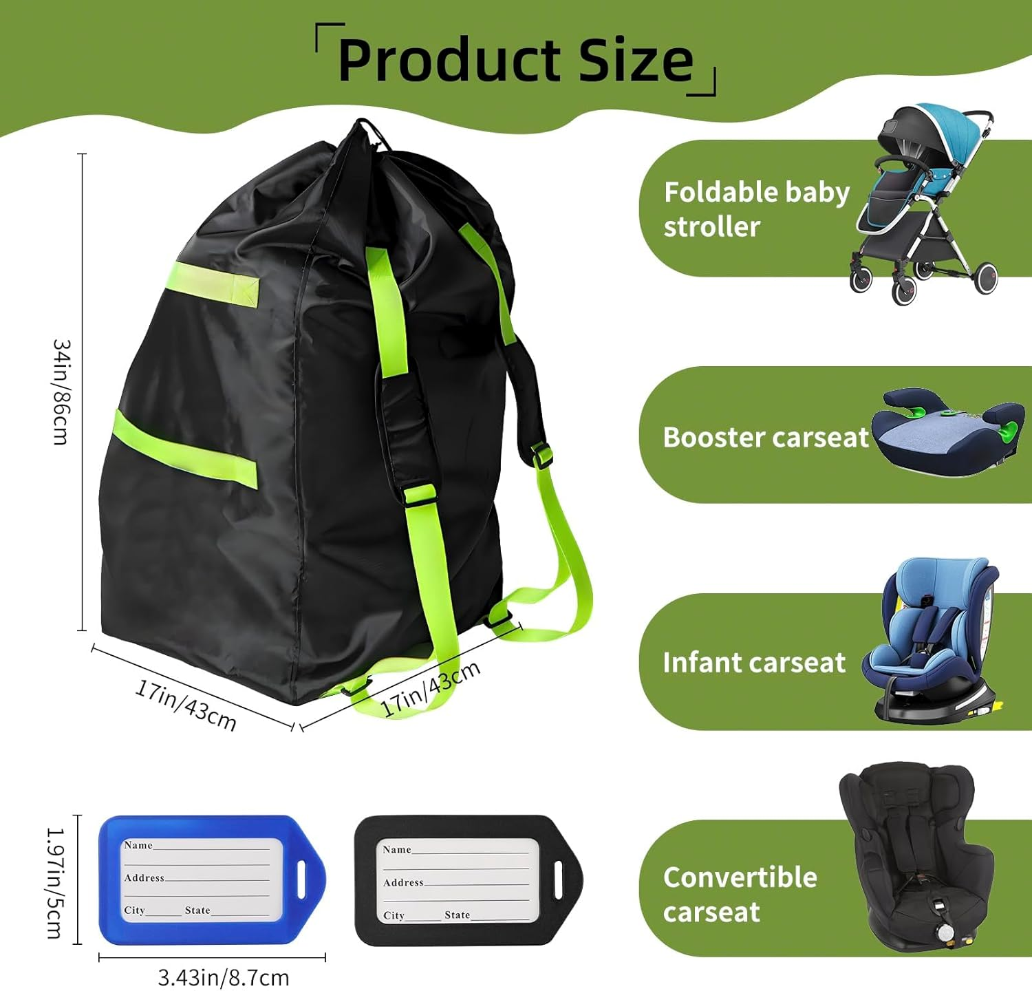 Car Seat Travel Bag for Airplane, Waterproof Durable Padded Cover with 2 Luggage Tags, Universal Fit, Gate Check Bag for Airplane, Fits Convertible Car Seats or Double Strollers image number 4