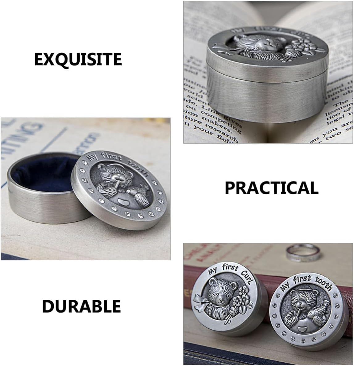 2Pcs Metal Newborn Tooth Box Bear Pattern Sturdy Tooth Holder for Boys and Girls Keepsake image number 4