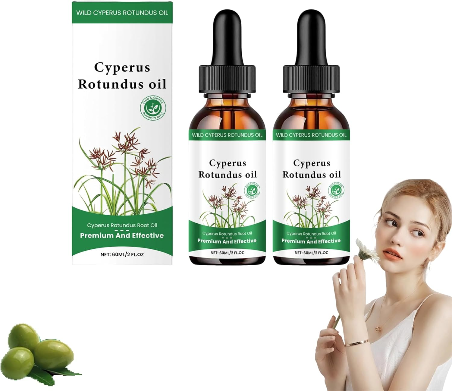 Cyperus Rotundus Hair Removal Oil 60Ml - Peptide-Infused Reduces Unwanted Hair Growth & Shrink Pores, Moisturizes Soothes Skin for Sensitive Face Body Legs & after Shave Natural Soothing (1 Bottle)