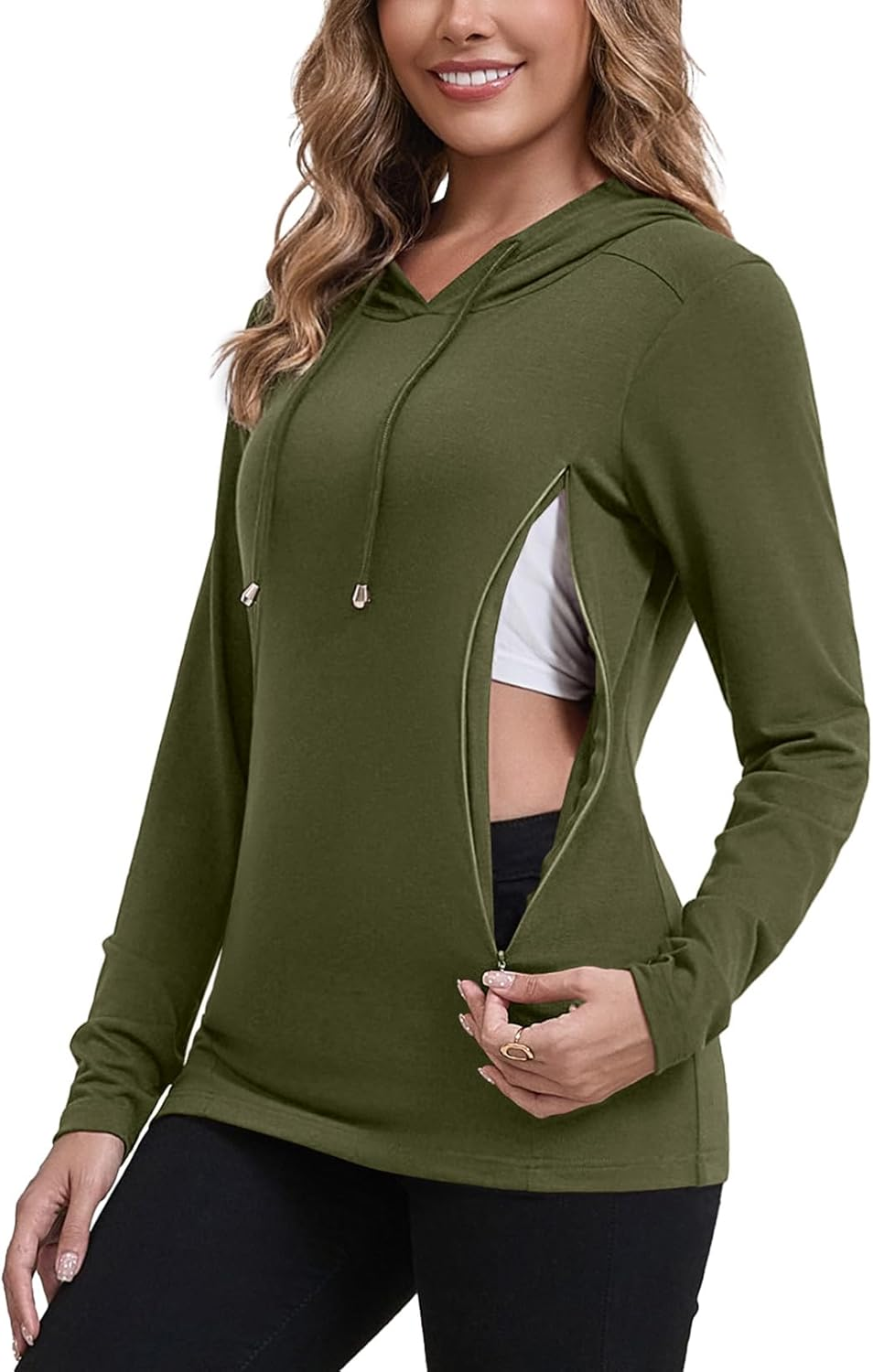 GINKANA Women Nursing Tops for Breastfeeding with Hidden Zipper Long Sleeve Hoodie Causal Sweatshirts Breast Pumping Shirts