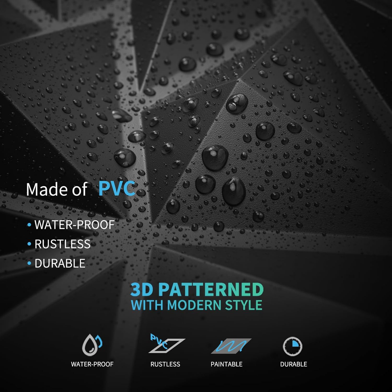 Art3D 33-Pack 3D Wall Panels for Interior Wall Decor, Modern Diamond Textured Accent Wall Paneling for Gaming Living Room TV Wall Background - 30 X 30 CM, Black