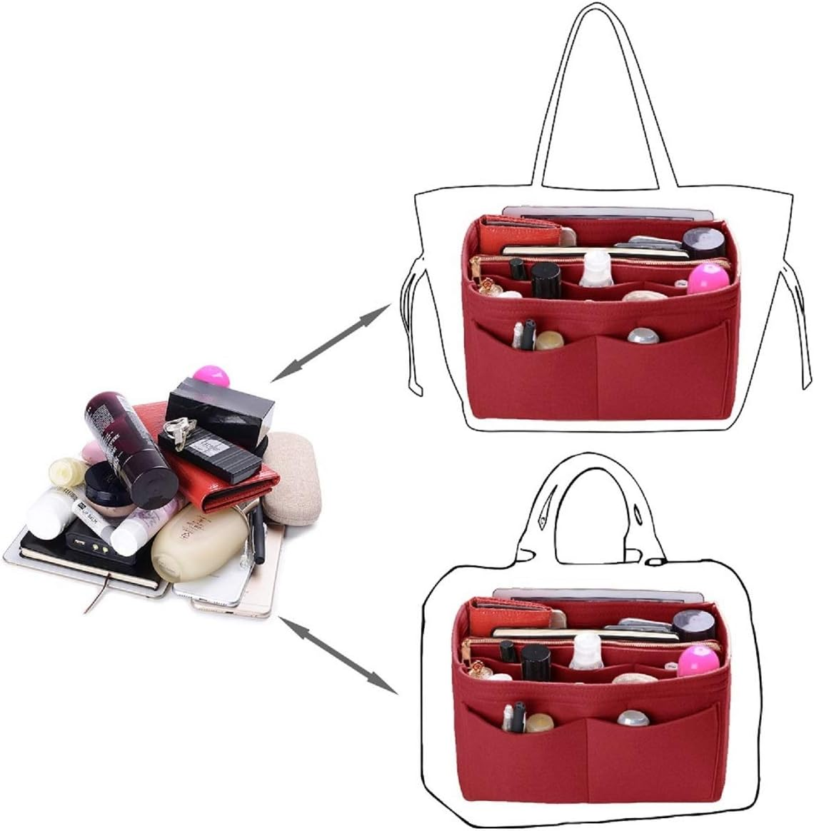 Purse Organizer Insert, Felt Bag Organizer with Zipper, Handbag & Tote Shaper, for Speedy Neverfull Tote, 5 Sizes