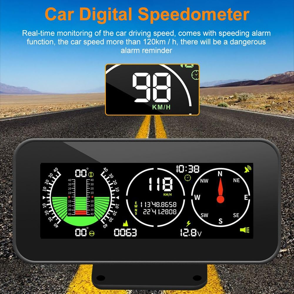 OBEST Car Head up Display,Gps Speedometer,Inclinometer for Off-Road Driving,Color High-Definition LCD Screen,Compass,Speeding Alarm,Fatigue Driving Alarm Suitable for All Car Models image number 1